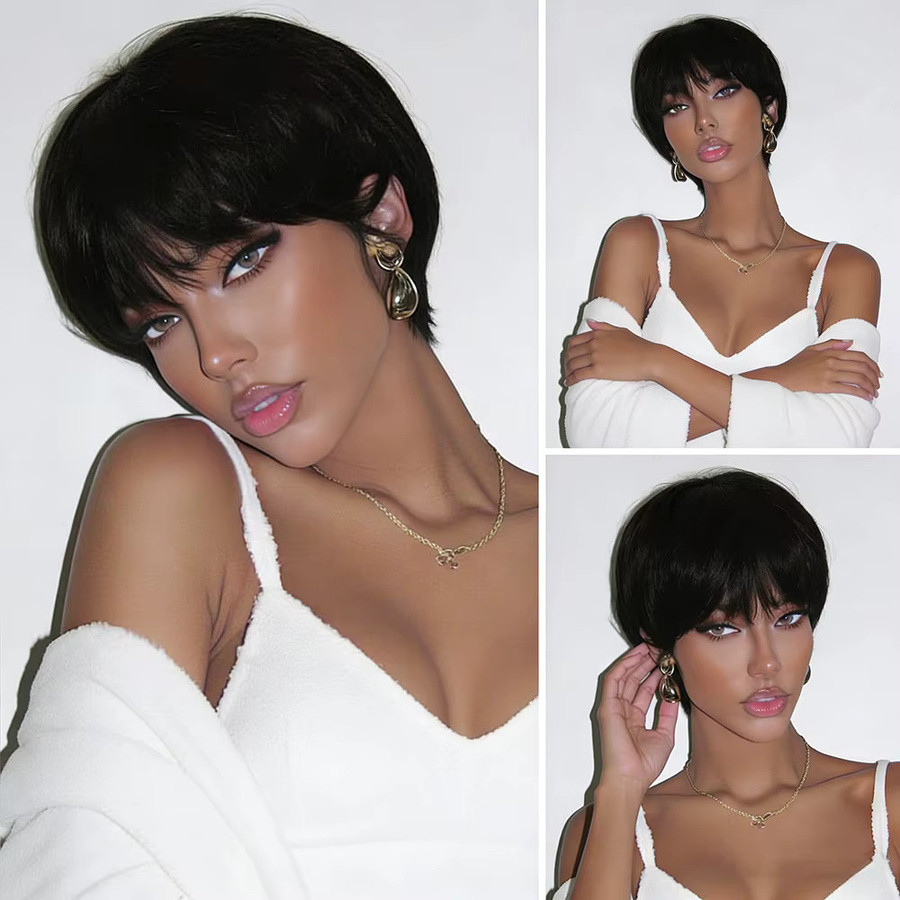 OYM HAIR Perücke, Bob-Pixie-Schnitt, Echthaar, Schwarz, Damen - Bild 2