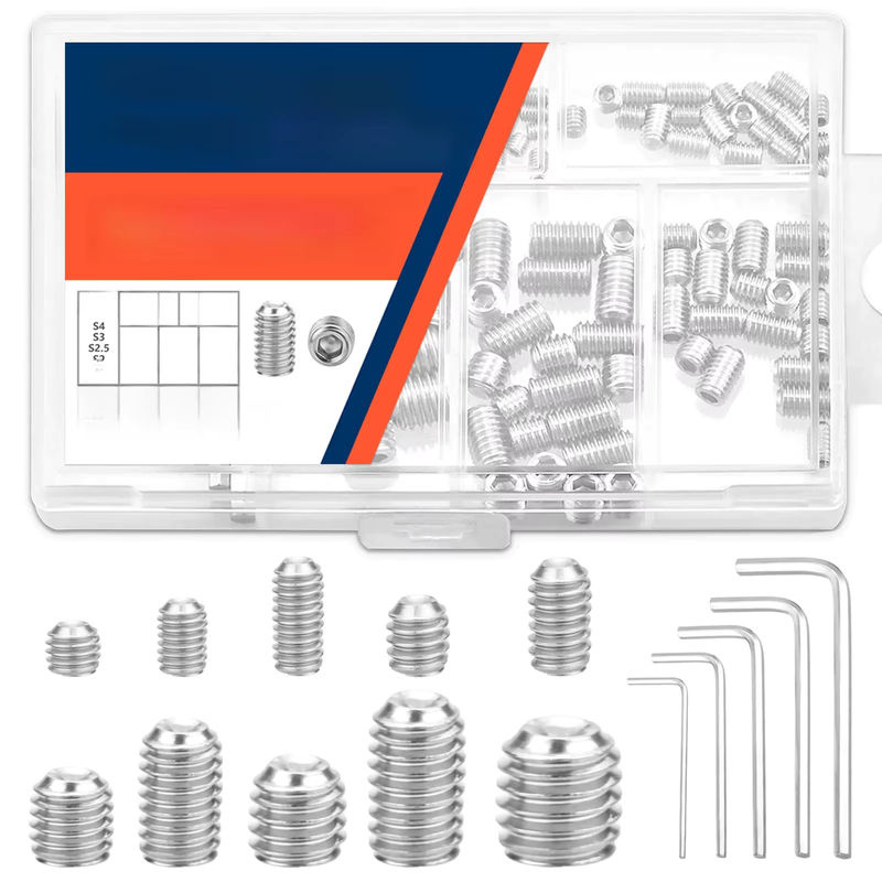 Stellschrauben-Sortiment-Set von SANJODS mit Inbusschlüsseln, 100 Stück Madenschrauben aus Edelstahl 304 (A2-70) in Silber, Größen M3 bis M8 - Bild 5