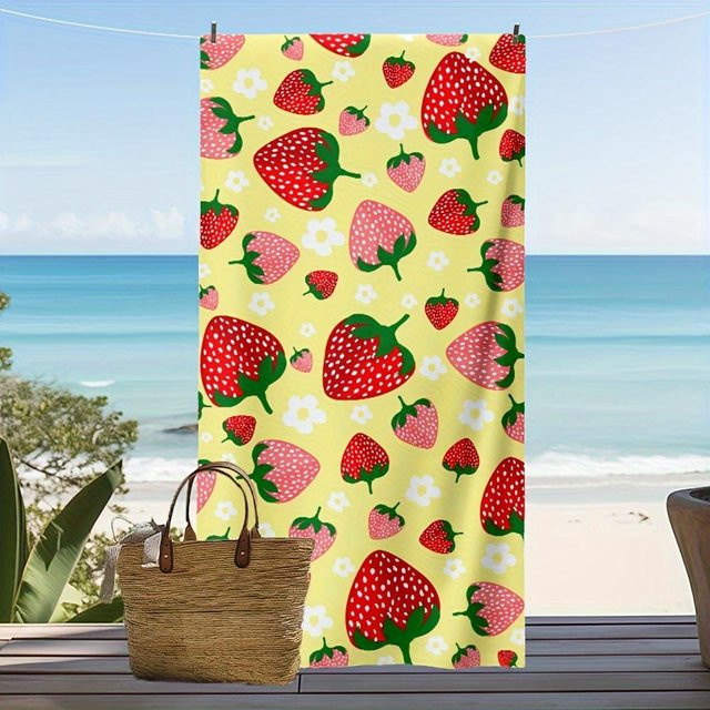 Dalangpa Erdbeer Strandtuch in Rot Rosa, weiches Mikrofaserhandtuch für Strand und Picknick, Breite: 30 cm, Höhe: 60 cm - Bild 1