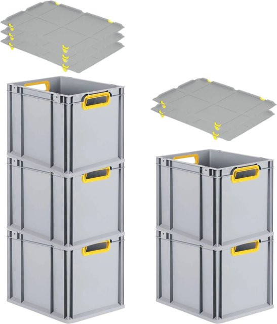 PROREGAL Spar Set 5x Eurobox Nextgen Color mit Auflagedeckel und Schiebeschnappverschlüssen, Farbe Gelb, H x B x T: 32 x 30 x 40 cm - Bild 1