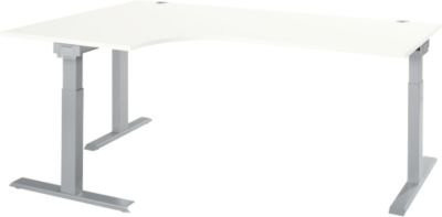 Schäfer Shop Select Winkelschreibtisch ERGO-T 2.0 mit 90° Winkel, Ansatz links, T-Fuß, weiß/weißalu, B: 200 cm, T: 120/80 cm, H: 67,5-89,5 cm - Bild 1
