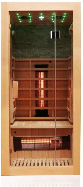 Dewello Infrarotkabine MILTON Infrarotsauna für 1 Person aus Holz in Braun, B/T: 90 x 90 cm, H: 190 cm, mit 4 Vollspektrumstrahlern, Bodenstrahler und LED - Bild 1