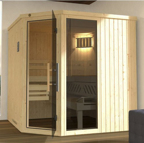 WEKA Ecksauna Varberg 3 mit Glastür und Fenstern in Beige - Bild 3
