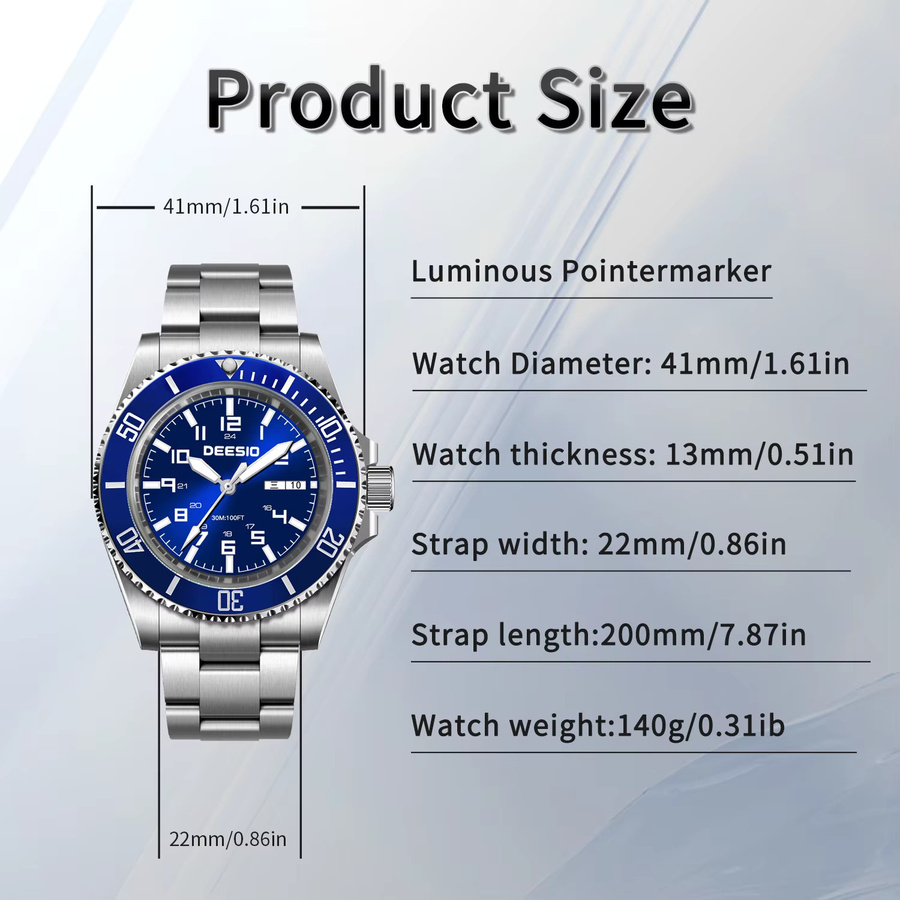 Deesio Armbanduhr Automatik, Edelstahl, Blau, Herren - Bild 6