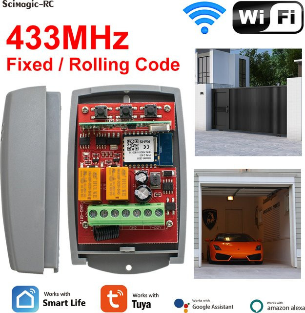 Tuya WIFI Garagentor-Controller Universal-Tor-Fernschalter mit 433,92 MHz Empfänger für 12 V, 24 V, 110 V und 220 V (Rolling-Code) - Bild 1