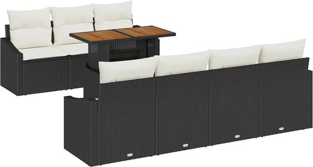 vidaXL 8-teiliges Garten-Sofa-Set aus Poly-Rattan und Stahl in Schwarz mit integriertem Stauraum und Sitzkissen - Bild 1