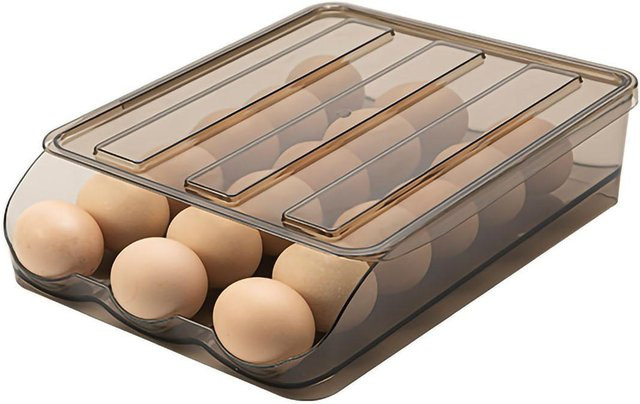 CosyHome Eieraufbewahrungsbox für den Kühlschrank, transparent und beige, rollend, einlagig - Bild 1