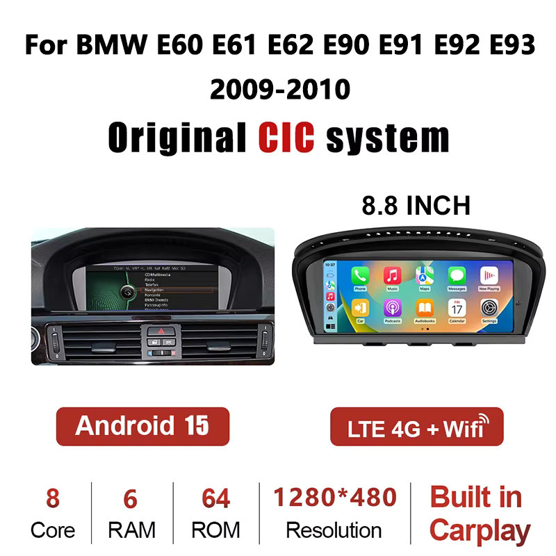 DMDNAVI Android 15 Multimedia-Radio-Player für BMW 3er 5er Serie E60 E61 E63 E90 E91 E92 (2004-2010) mit CCC CIC System, 8,8 Zoll Display, 4G, Bluetooth, Qualcomm Snapdragon 665 Chip, Schwarz - Bild 6