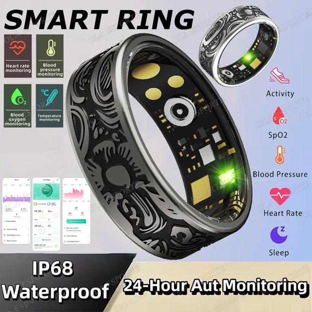 Ola Esporte Smart Ring in Schwarz mit Herzfrequenz-, Blutdruck-, Blutsauerstoffmessung, Schlafüberwachung und Aktivitätstracking sowie Wasserdichtigkeit - Bild 1