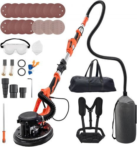 VEVOR Trockenbauschleifer mit 1150 W, Langhalsschleifer mit 255 mm Schleifteller, Staubabsaugung, LED-Licht und ausziehbarem Griff, Farbe: Orange - Bild 1