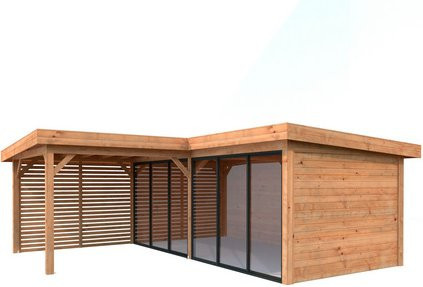 PALMAKO Pavillon Lenna Set 413 Slide in Braun mit Alu-Schiebetüren und Flachdach, B/T/H: 588 x 588 x 245 cm - Bild 1