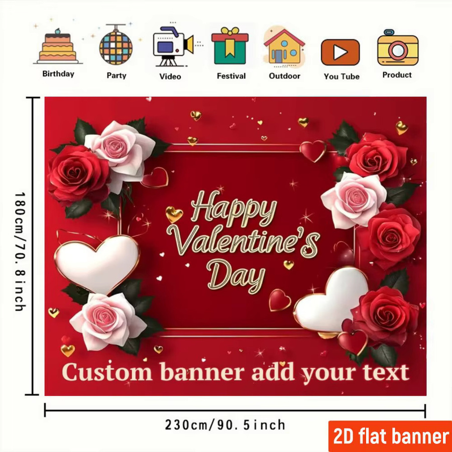 VIKAMA Valentinstag Wandteppich mit Rosen- und Herz-Print in Rot, rechteckiger Textil-Wandbehang für dein Zuhause - Bild 3