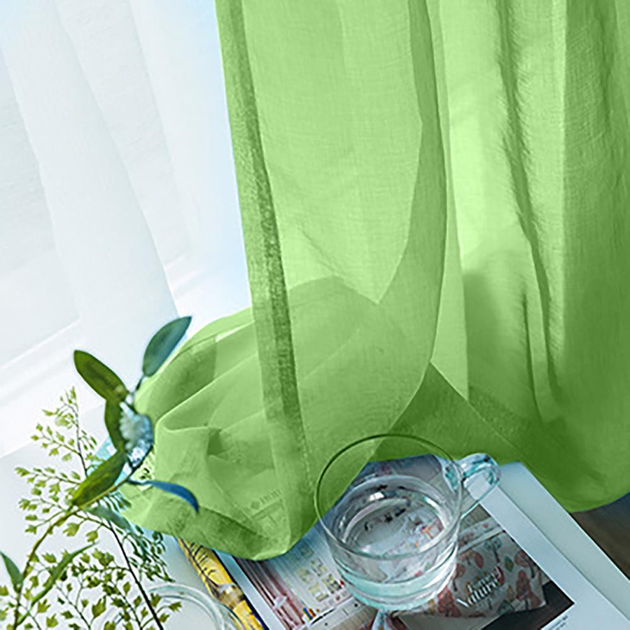 Koogeelife Transparente Voile-Vorhänge mit Stangentasche, halbdurchsichtig, Grün und Dunkelblau, Breite: 99,06 cm, Höhe: 129,54 cm - Bild 2
