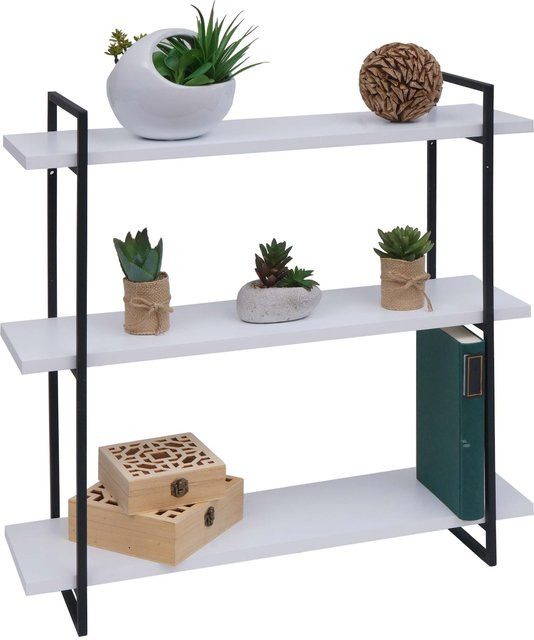 MCW Wandregal K78 im Industrial Design aus Massiv-Holz und Metall, Weiß/Schwarz, B: 60 cm, H: 60 cm, T: 18 cm - Bild 1