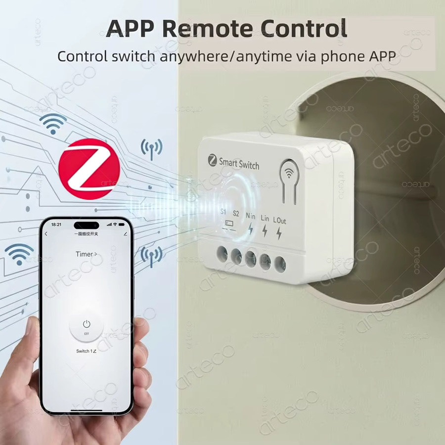 Arteco Zigbee 3.0 Smart Switch Breaker Mini DIY Relais-Automatisierungsmodul mit Zeitsteuerung und App-Fernbedienung in Weiß - Bild 2