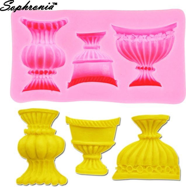 Silikonform Europäische Blumenvase in Pink für Kekse, Fondant und Gebäck als 3D Backform und Küchenzubehör - Bild 1