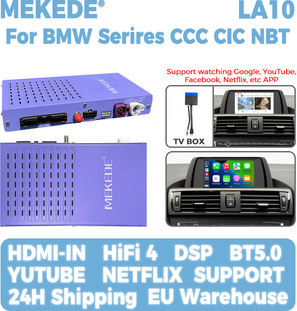 MEKEDE Wireless CarPlay und Android Auto Decoder Box für BMW CCC CIC NBT EVO Systeme der Serie 1 2 3 4 5 sowie X1 X3 X4 X5 mit YouTube und Netflix Unterstützung - Bild 1