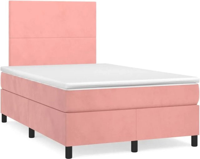 vidaXL Boxspringbett mit Matratze in Rosa, Hybridbett aus Samt mit Taschenfederkern, B/T: 120 x 200 cm - Bild 1