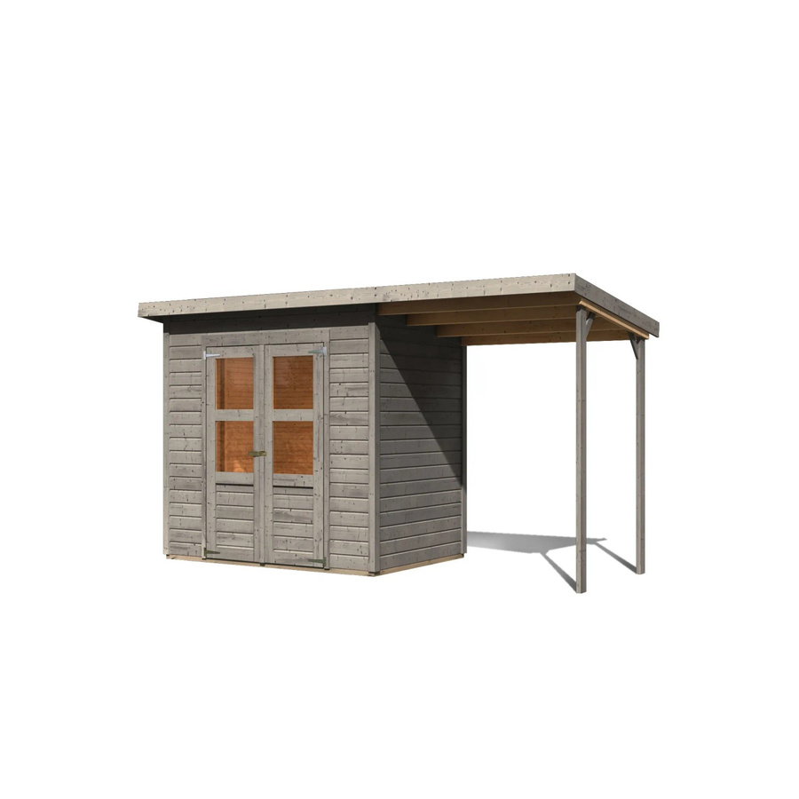 Karibu Gartenhaus Vellinge mit Anbaudach aus Fichte, Grau, B/T/H: 219 x 208 x 150 cm - Bild 2