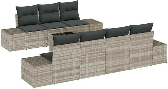 vidaXL Garten-Sofa-Set 8-teilig aus Polyrattan in Hellgrau mit Tisch und Polsterkissen in U-Form - Bild 1