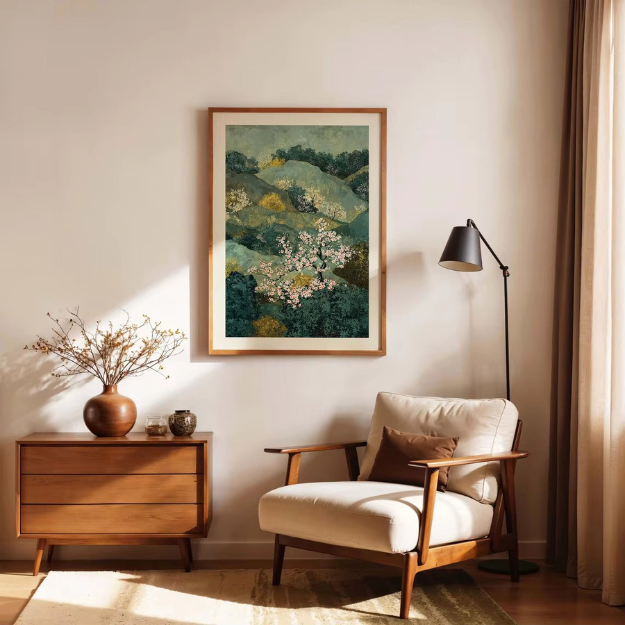 SHENCHEN Orientalische Landschafts-Wandkunst als Paper Poster mit floralem Blütenmuster in Türkis und Rosa - Bild 2