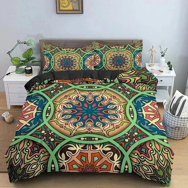 JMG Household Supplies Vintage Bohemian Bettwäsche-Set mit Mandala Design, Mehrfarbig, Microfaser, Bettbezug und Kissenbezug, Breite: 70 cm, Länge: 133 cm - Bild 1