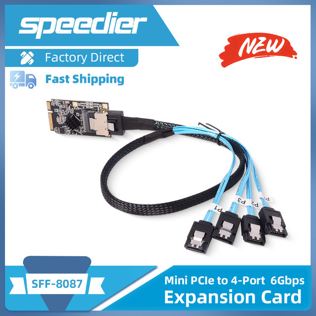 SPEEDIER Mini-PCIe auf 4 Ports 6 Gbit/s SATA SFF-8087 Erweiterungskarte, Farbe: Schwarz - Bild 1