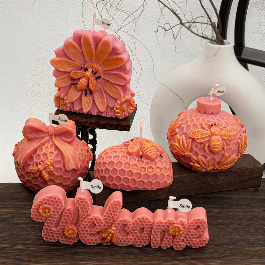 Silikonform für 3D Wabenkugel Kerzen in Pink zur Herstellung von handgemachten Kerzen und Gipsfiguren - Bild 3