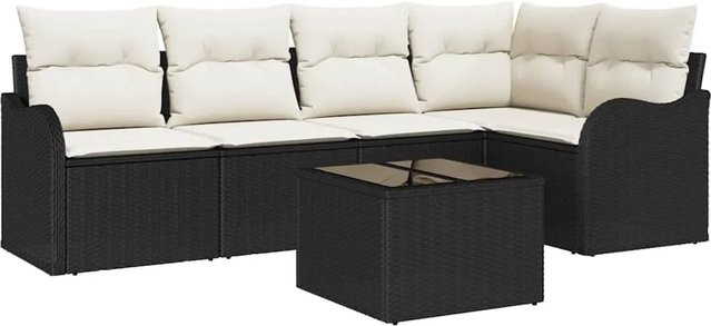 vidaXL Garten-Sofa-Set aus Polyrattan in Schwarz und Beige mit 6-teiliger L-Form, Kissen und Couchtisch für Terrasse und Balkon - Bild 1