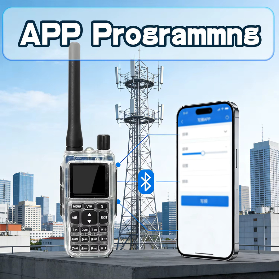 Baofeng MINI-5 Walkie-Talkie Upgrade UV-5R mit Bluetooth-Programmierung, AM/FM Dualband und USB-C Ladegerät, transparent - Bild 3