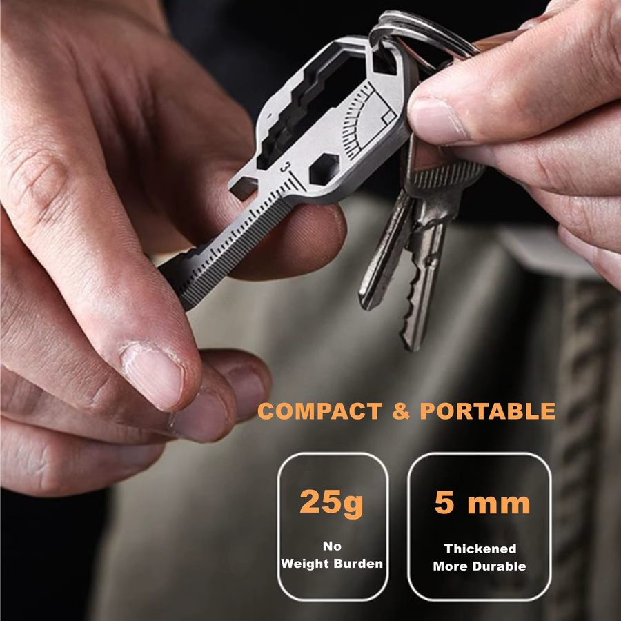 Rafford 24-in-1 Multitool Schlüsselanhänger Set in Silber, 2-teiliges Mini-EDC-Werkzeugset mit Flaschenöffner, Schraubenschlüssel, Schraubendreher und metrischem Lineal - Bild 4