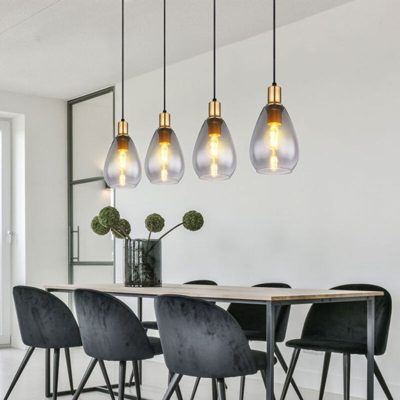 Globo Pendelleuchte Fanni 4-flammig Schwarz Matt mit Messing und Rauchglas, B/T/H: 90 x 15 x 120 cm - Bild 3