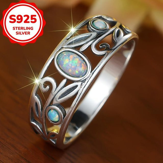 Bamos Ring 925 Sterling Silber, Blumen Opal, Damen - Bild 1