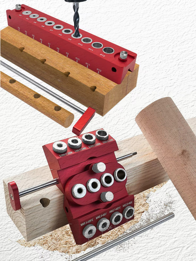 Wnew Selbstzentrierende Dübelvorrichtung aus Aluminiumlegierung mit Positionierungsstange für Kabelgeländer und Holzbearbeitung - Bild 6
