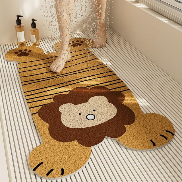Rutschfeste Badezimmer Matte mit Tier-Motiv für Kinder, Weiß und Gelb, B/B: 70 x 40 cm - Bild 1