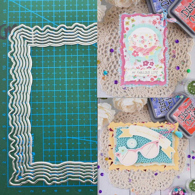 Metall Schneidschablone in Wellenform für DIY Scrapbooking und dekorative Handwerksprojekte, Silber - Bild 1