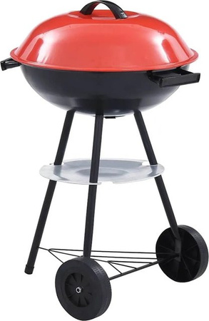 vidaXL Tragbarer Holzkohlegrill XXL in Schwarz und Rot mit Rädern und Ablagefach