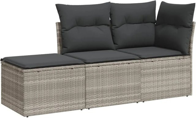 vidaXL 3-tlg Garten-Sofagarnitur in L-Form aus Poly Rattan mit Kissen in Hellgrau - Bild 1