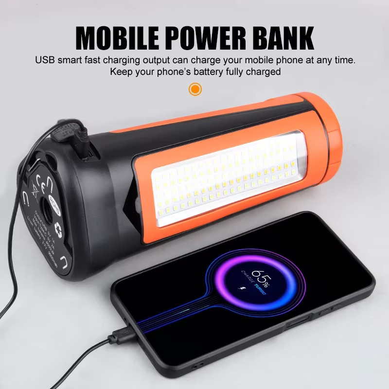 JIASHUAIXIN Multifunktionale Campinglampe mit Halterung, tragbare und faltbare Arbeitsleuchte in Schwarz und Orange, wiederaufladbar - Bild 5