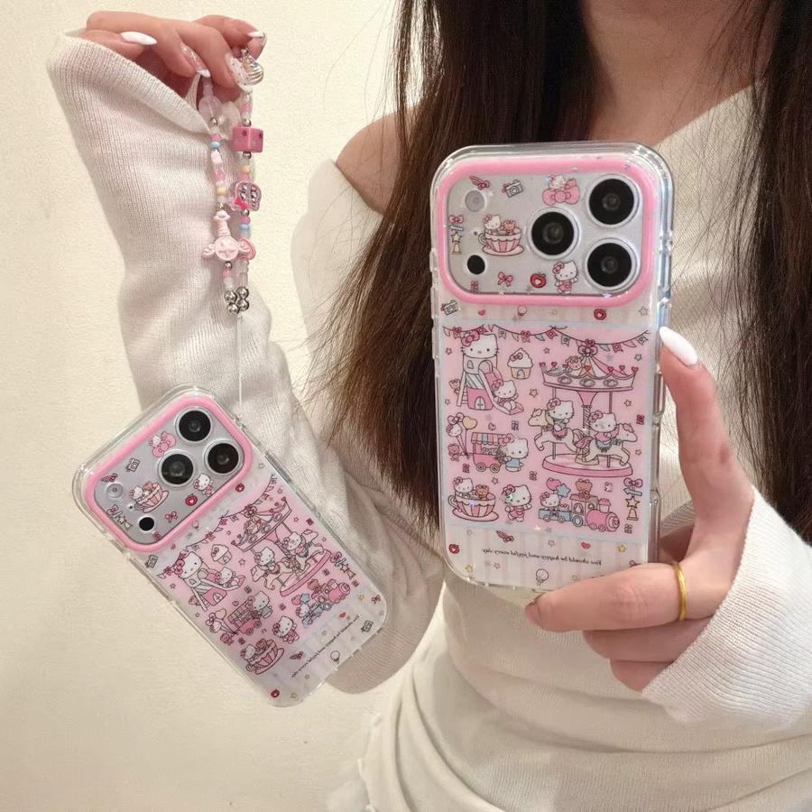 Sanrio Schimmernde Doppelschichtige Handyhülle mit Gestreiftem Design für iPhone 17 Pro Max, 16 Pro Max, 15 und 14 Pro, Stoßfeste Schutzhülle - Bild 2
