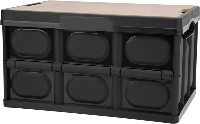 Multifunktionale faltbare Outdoor Aufbewahrungsbox mit Holzplatte, 30L, Schwarz - Bild 1