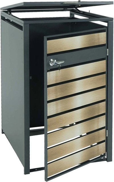 PROREGAL Mülltonnenbox für 1 Tonne in Anthrazit mit Gold Schlitzoptik, B/T/H: 117 x 68 x 80 cm - Bild 1