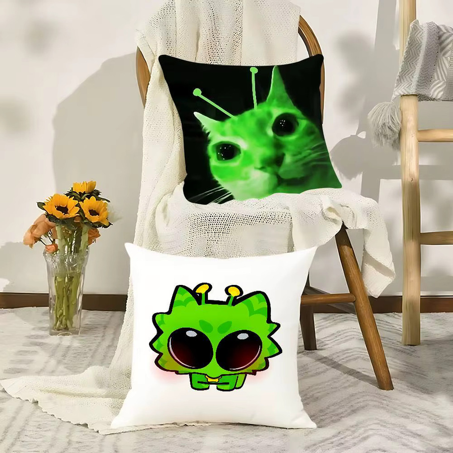 52TOYS Kissenbezug Alien-Katze aus Plüsch in Grün, quadratisch, B/T/H: 40 x 40 x 40 cm - Bild 2