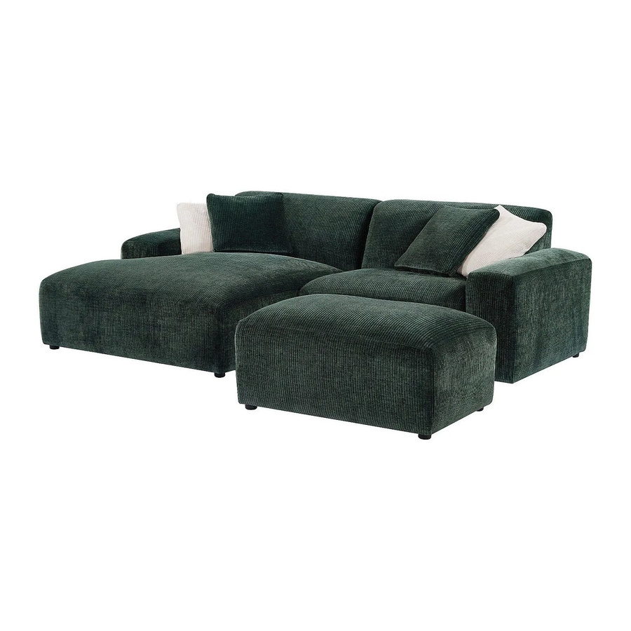 Vente-unique Sofa Tirono L-Form in Tannengrün mit passendem Ottoman und Dekokissen, Breite: 254 cm, Tiefe: 99 cm - Bild 2