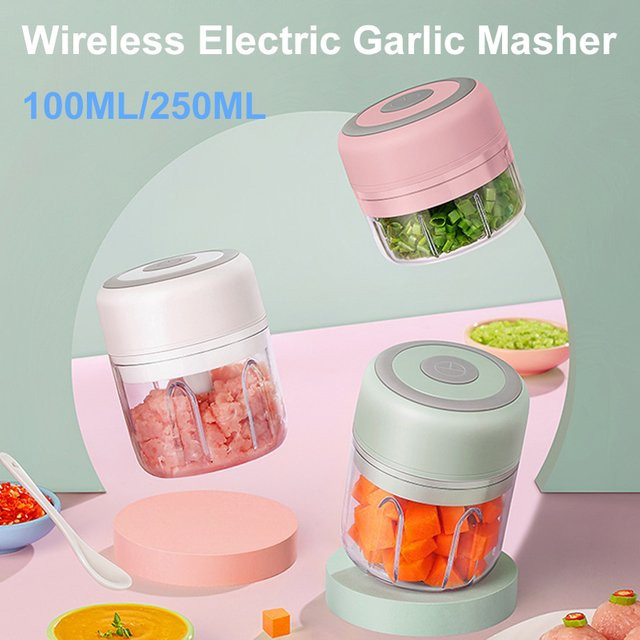 XMSJ Mini-Zerkleinerer elektrisch mit USB-Aufladung, multifunktionaler Knoblauchzerkleinerer und Zwiebelhackser in Pink, 100/250 ml - Bild 1