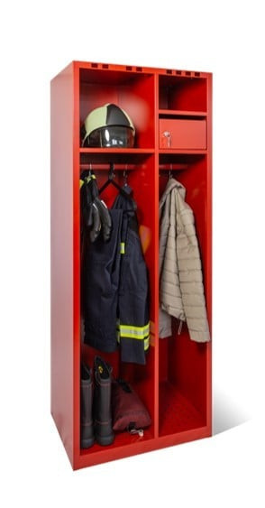 BIGBOXX Feuerwehrspind aus Metall in Schwarz-Weiß mit offener Ablage und Kleiderstange, Wandmontage - Bild 1