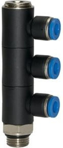 Riegler L-Mehrfachverteiler Blaue Serie, 3-fach drehbar, Messing, G 1/4, Ø 10mm - Bild 1
