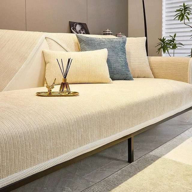 Universal Chenille Sofabezug für L-Form Ecksofas, rutschfest und modern, Farbe: Beige, Breite: 70 cm, Höhe: 70 cm - Bild 1
