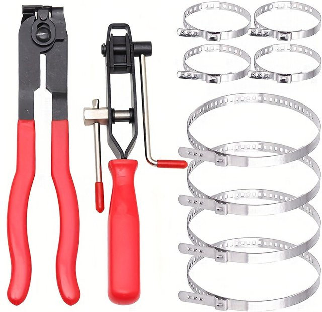 CV-Gelenk-Manschettenklemmenzange Set aus Edelstahl mit 8 Manschettenklemmen in Rot - Bild 1