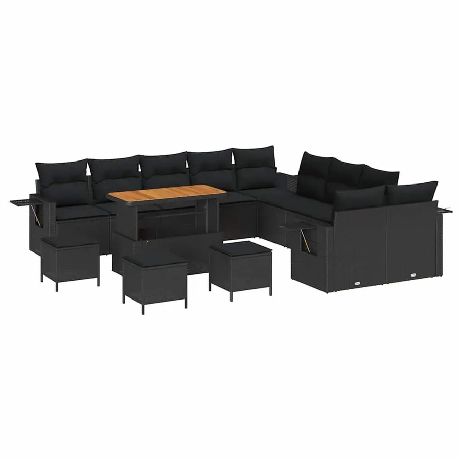 vidaXL Garten-Sofa-Set aus Poly-Rattan in Schwarz mit 14-teiligem Zubehör und Stauraumfunktion - Bild 2